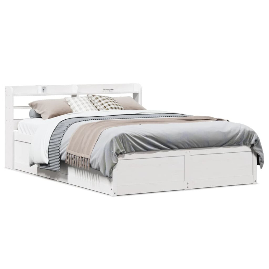 vidaXL Bedframe met hoofdbord massief grenenhout wit 120x190 cm afbeelding 1