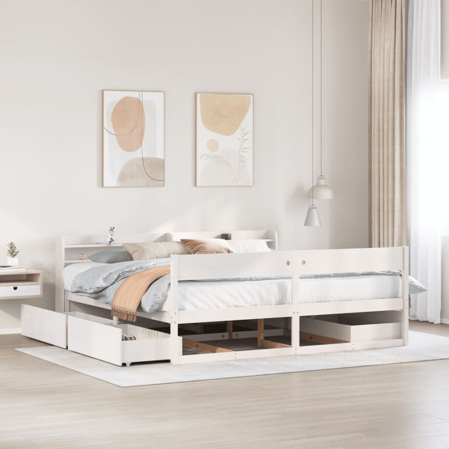 vidaXL Bedframe zonder matras massief grenenhout wit 200x200 cm afbeelding 1