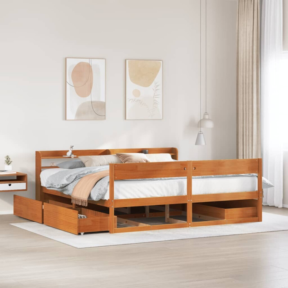 vidaXL Bedframe zonder matras massief grenenhout wasbruin 180x200 cm vidaXL Bedframe zonder matras massief grenenhout wasbruin 180x200 cm afbeelding 1