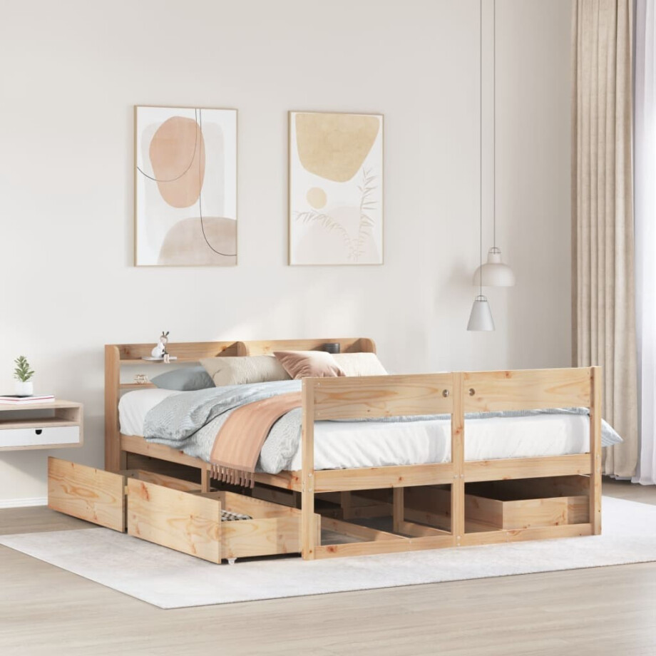 vidaXL Bedframe zonder matras massief grenenhout 135x190 cm afbeelding 1