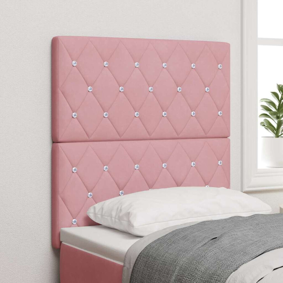 vidaXL LED Hoofdbord met LED-stripverlichting Roze 80 cm Fluweel afbeelding 1
