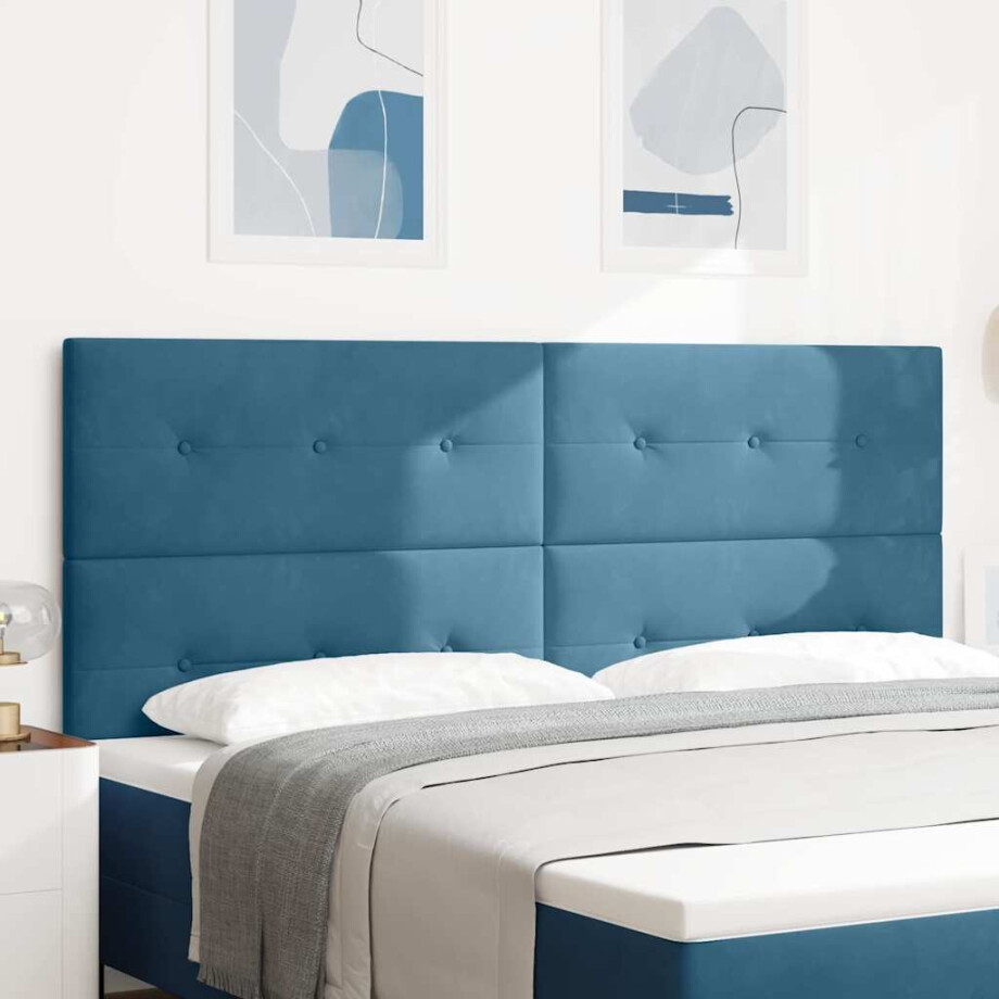 vidaXL LED Hoofdbord met LED-stripverlichting Blauw 200 cm Fluweel afbeelding 1
