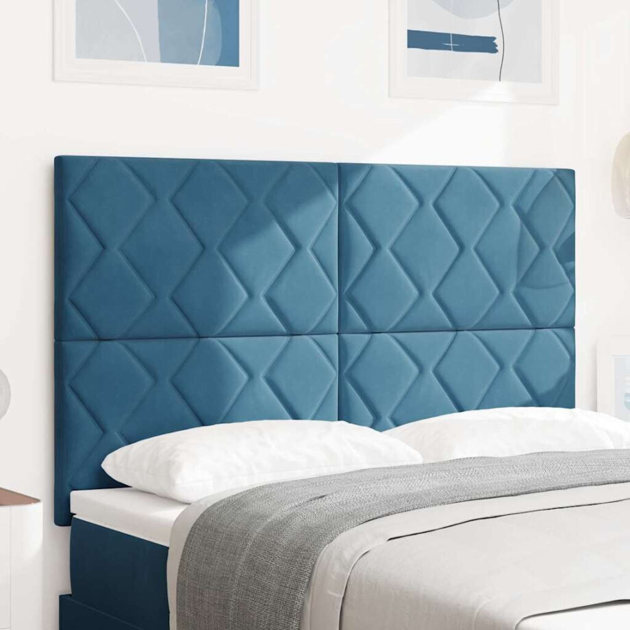 vidaXL LED Hoofdbord Donkerblauw 144 cm Fluweel afbeelding 1