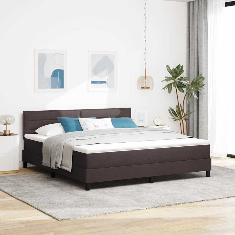 vidaXL Boxspringbed met hoofdeinde Donkerbruin 180 x 200 cm Stof afbeelding 1
