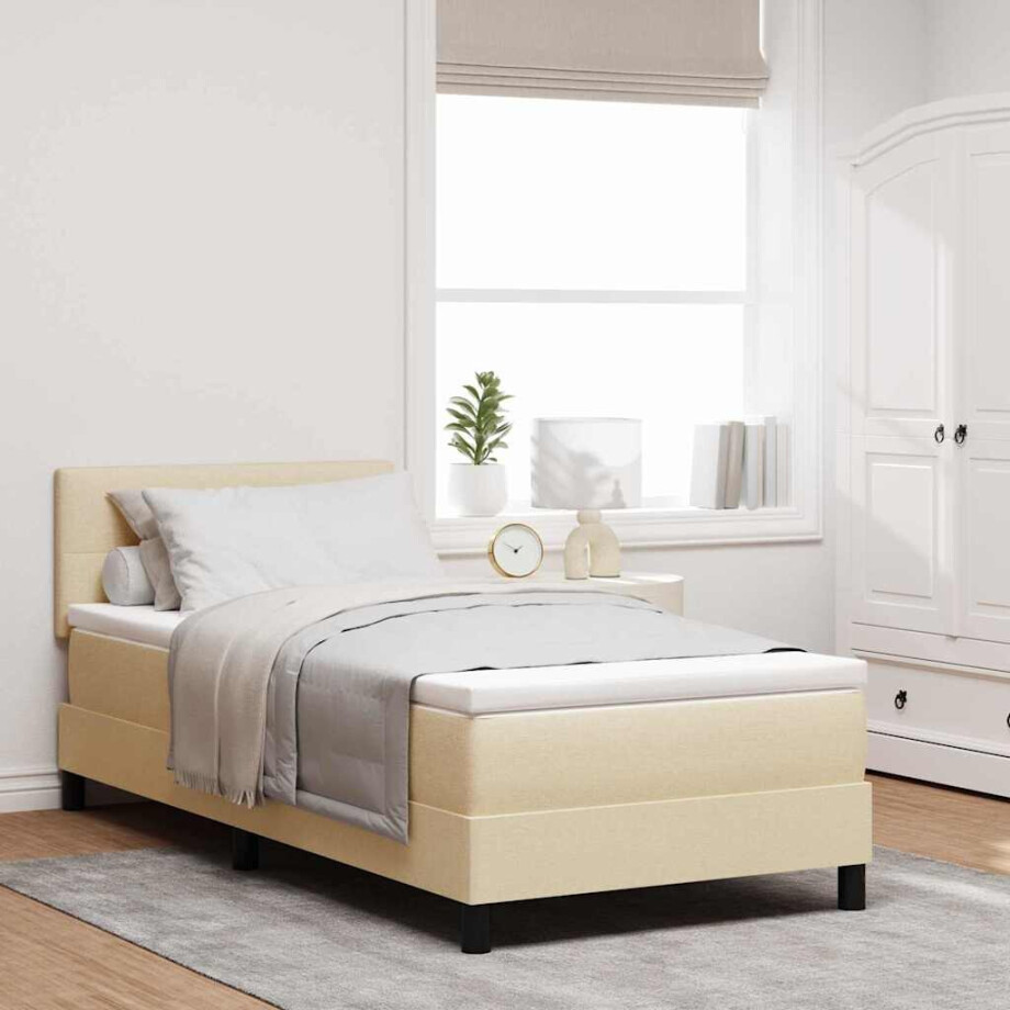 vidaXL Boxspringbed met hoofdeinde Crème 80 x 200 cm Stof vidaXL Boxspringbed met hoofdeinde Crème 80 x 200 cm Stof afbeelding 1
