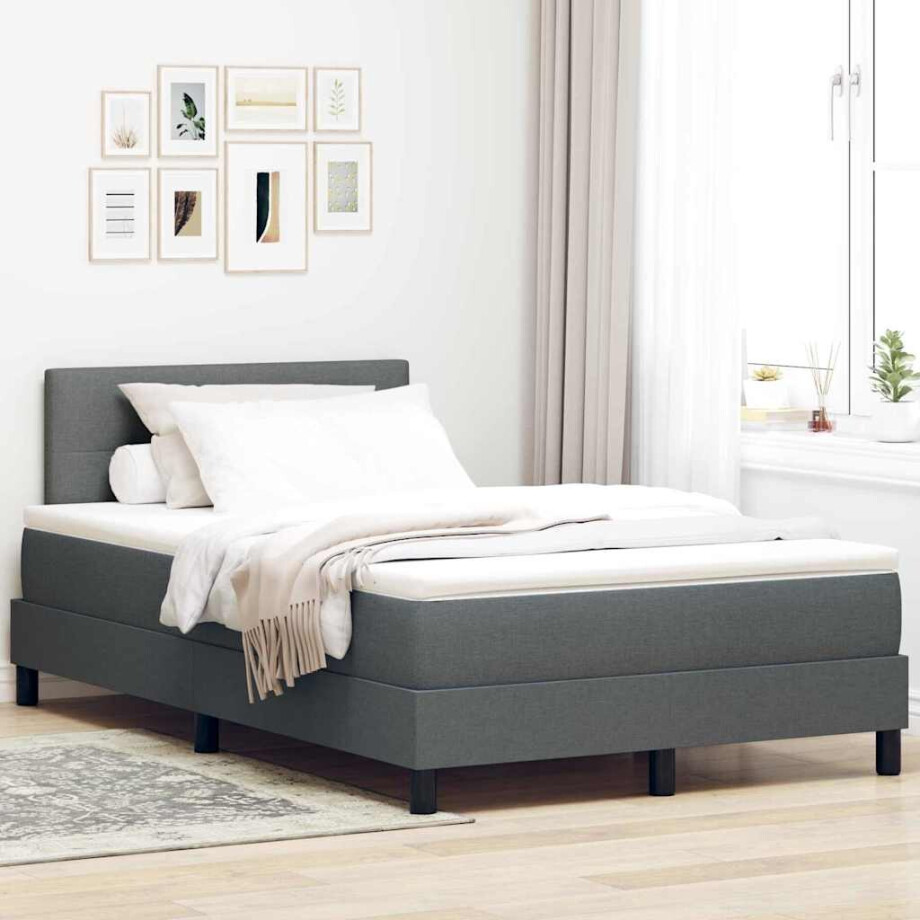 vidaXL Boxspringbed met hoofdeinde Donkergrijs 120 x 190 cm Stof afbeelding 1