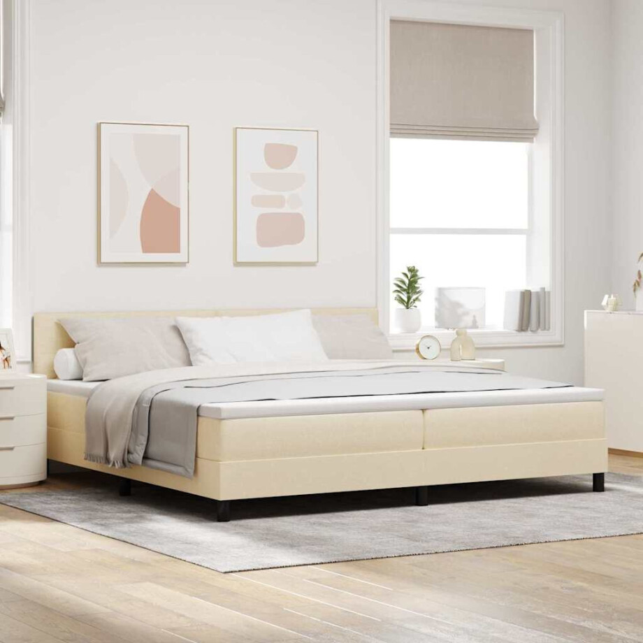 vidaXL Boxspringbed met hoofdeinde Crème 200 x 200 cm Stof afbeelding 1