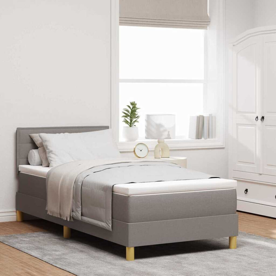 vidaXL Boxspringbed met kussen met hoofdeinde Taupe 90 x 190 cm Stof afbeelding 1