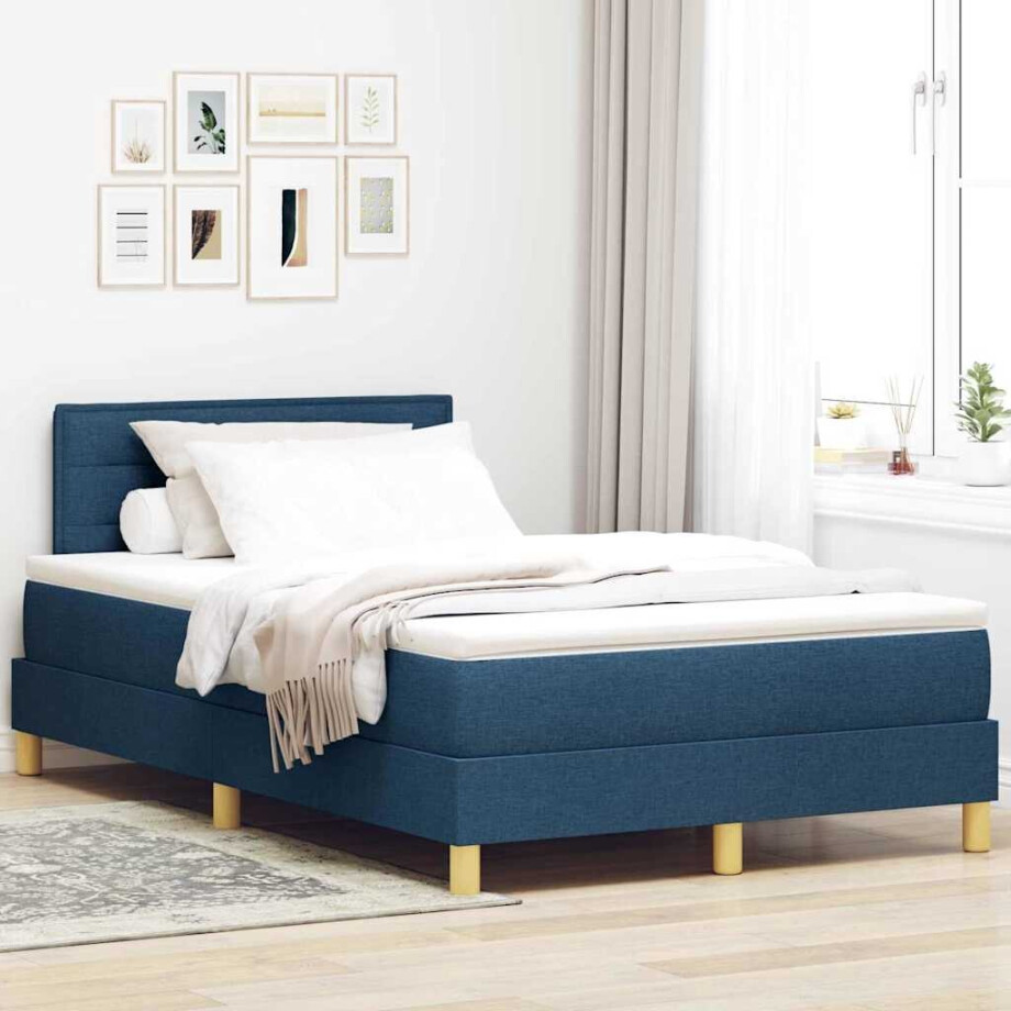 vidaXL Boxspringbed met matras met matras Blauw 120 x 190 cm Stof vidaXL Boxspringbed met matras met matras Blauw 120 x 190 cm Stof afbeelding 1