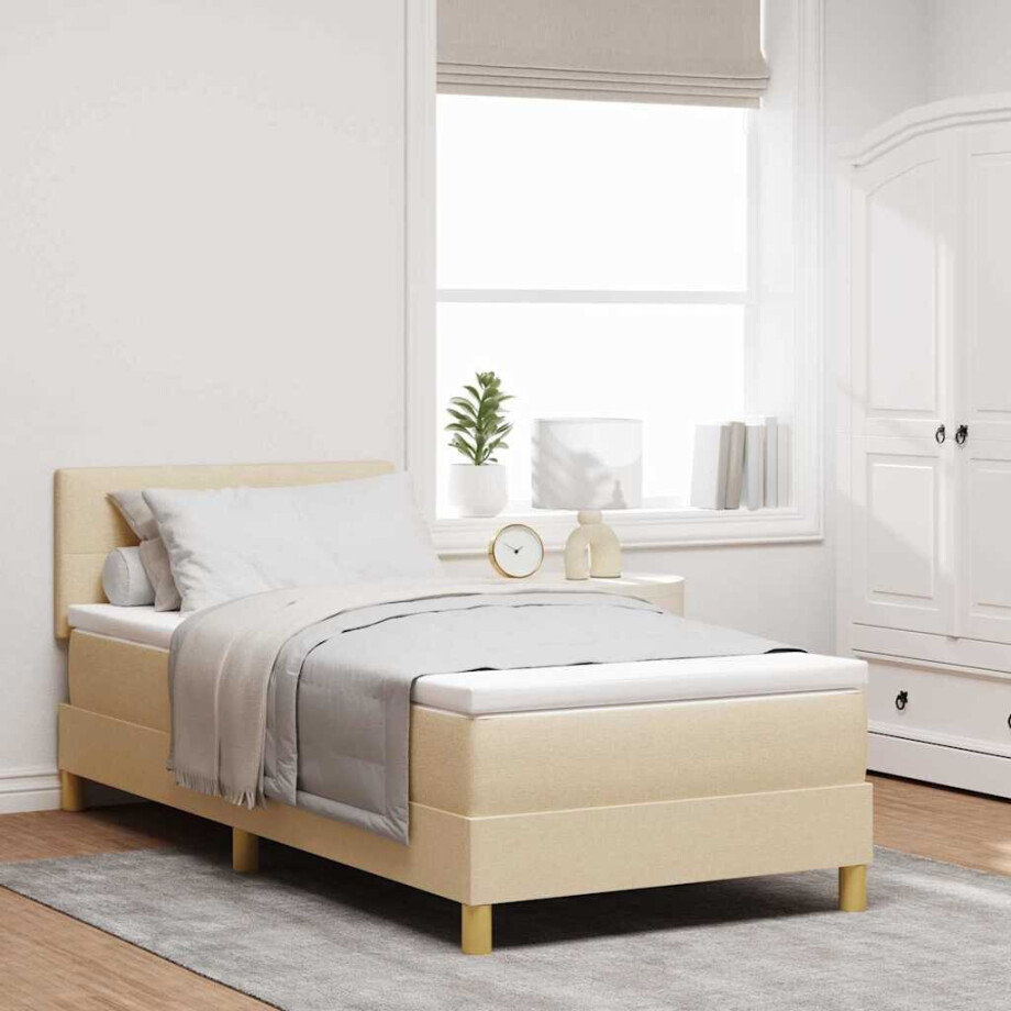 vidaXL Boxspringbed met kussen met hoofdeinde Crème 100 x 200 cm Stof afbeelding 1