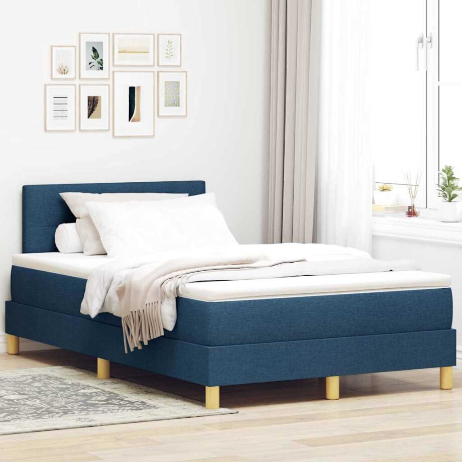 vidaXL Boxspringbed met matras met matras Blauw 120 x 190 cm Stof vidaXL Boxspringbed met matras met matras Blauw 120 x 190 cm Stof afbeelding 1
