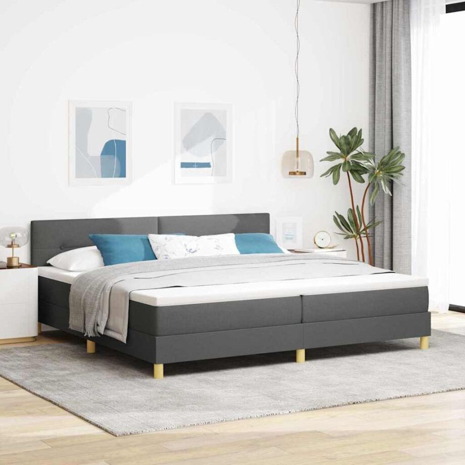 vidaXL Boxspringbed met kussen Donkergrijs 200 x 200 cm Stof vidaXL Boxspringbed met kussen Donkergrijs 200 x 200 cm Stof afbeelding 1
