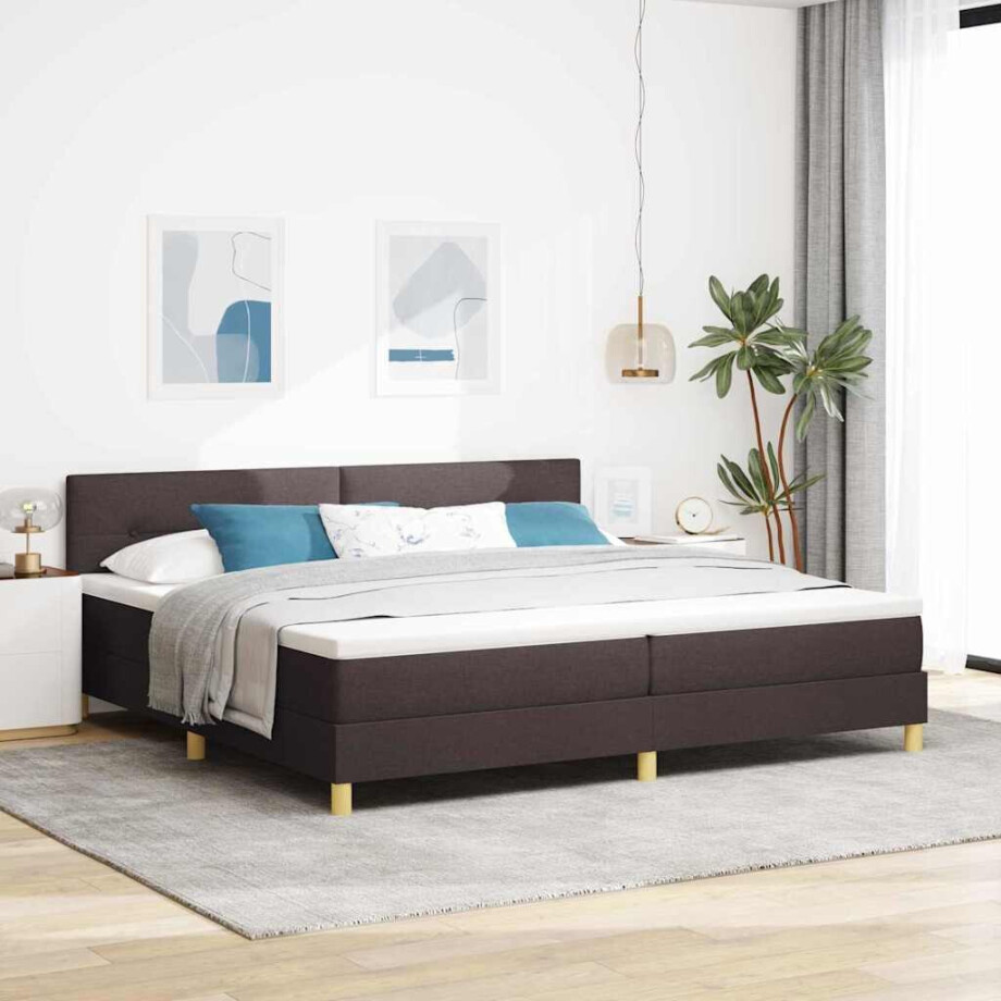 vidaXL Boxspringbed met kussen Donkerbruin 200 x 200 cm Stof afbeelding 1