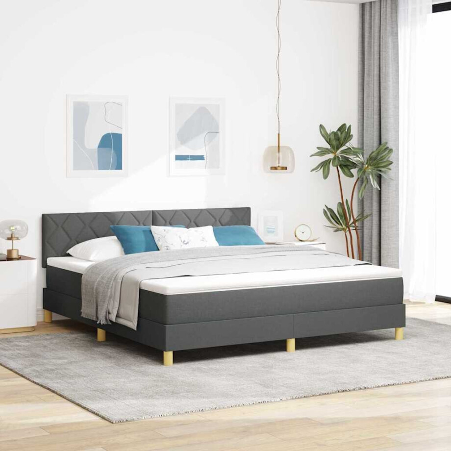 vidaXL Boxspringbed met kussen Donkergrijs 180 x 200 cm Stof vidaXL Boxspringbed met kussen Donkergrijs 180 x 200 cm Stof afbeelding 1
