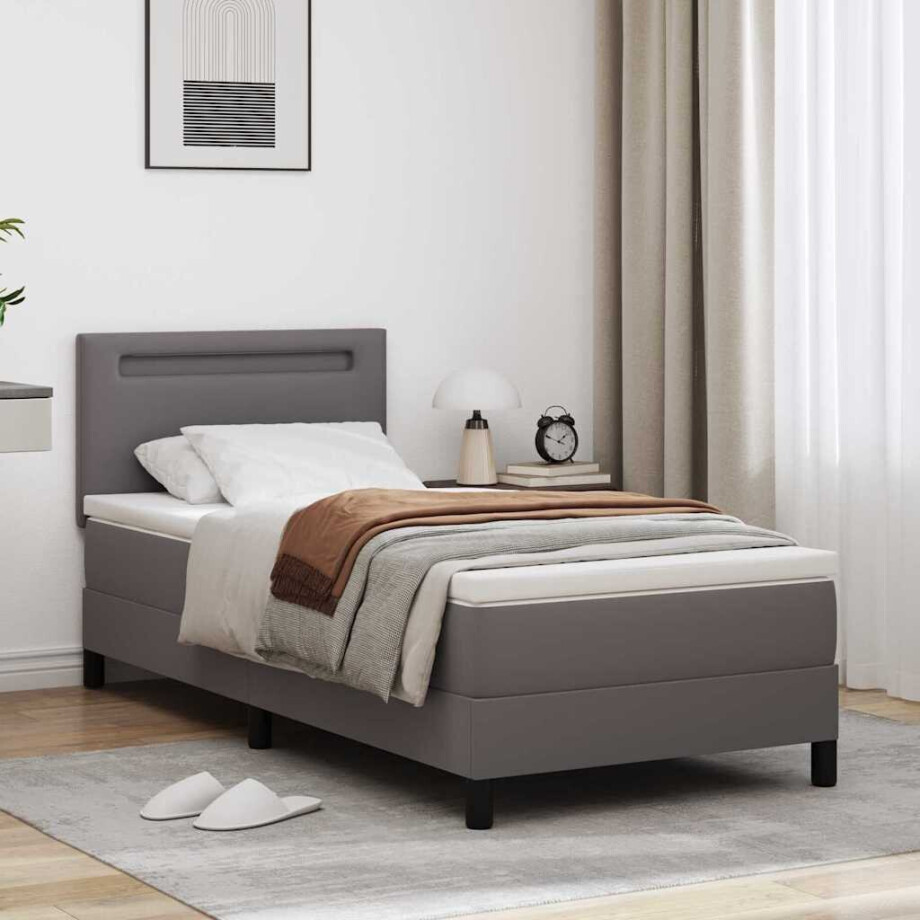 vidaXL Boxspringbed met matras Grijs 90 x 190 cm Kunstleer afbeelding 1