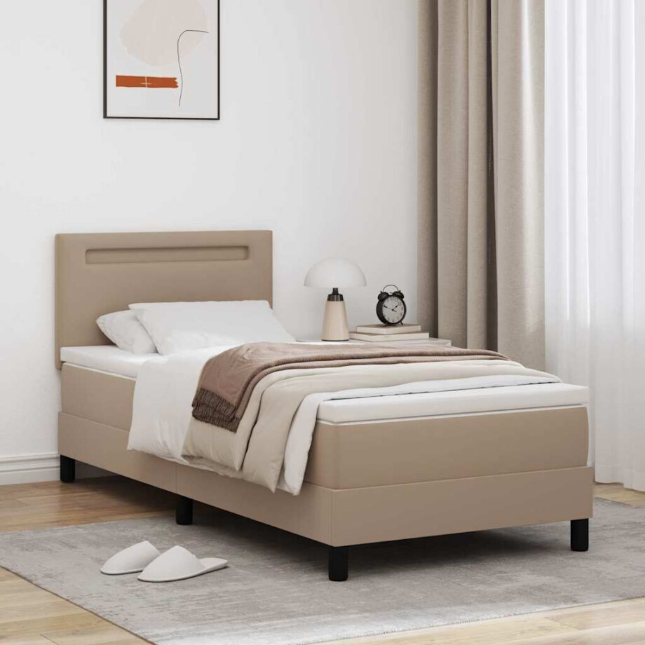 vidaXL Boxspringbed met matras Cappuccino 90 x 190 cm Kunstleer vidaXL Boxspringbed met matras Cappuccino 90 x 190 cm Kunstleer afbeelding 1