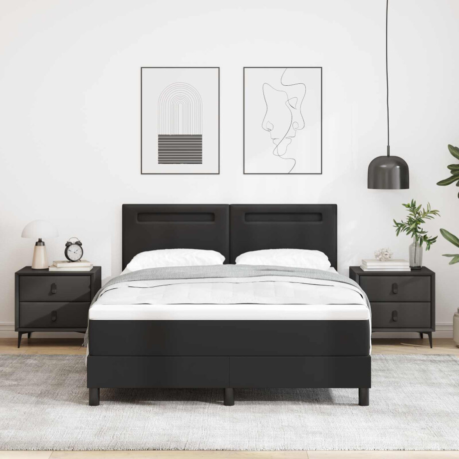 vidaXL Boxspringbed met matras Zwart 140 x 190 cm Kunstleer afbeelding 1