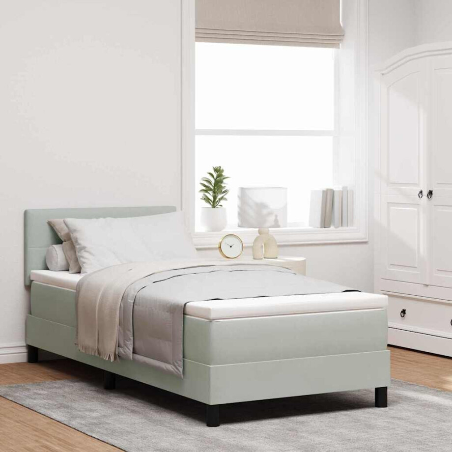 vidaXL Boxspringbed met Matras met matras Lichtgrijs 80 x 200 cm Stof vidaXL Boxspringbed met Matras met matras Lichtgrijs 80 x 200 cm Stof afbeelding 1