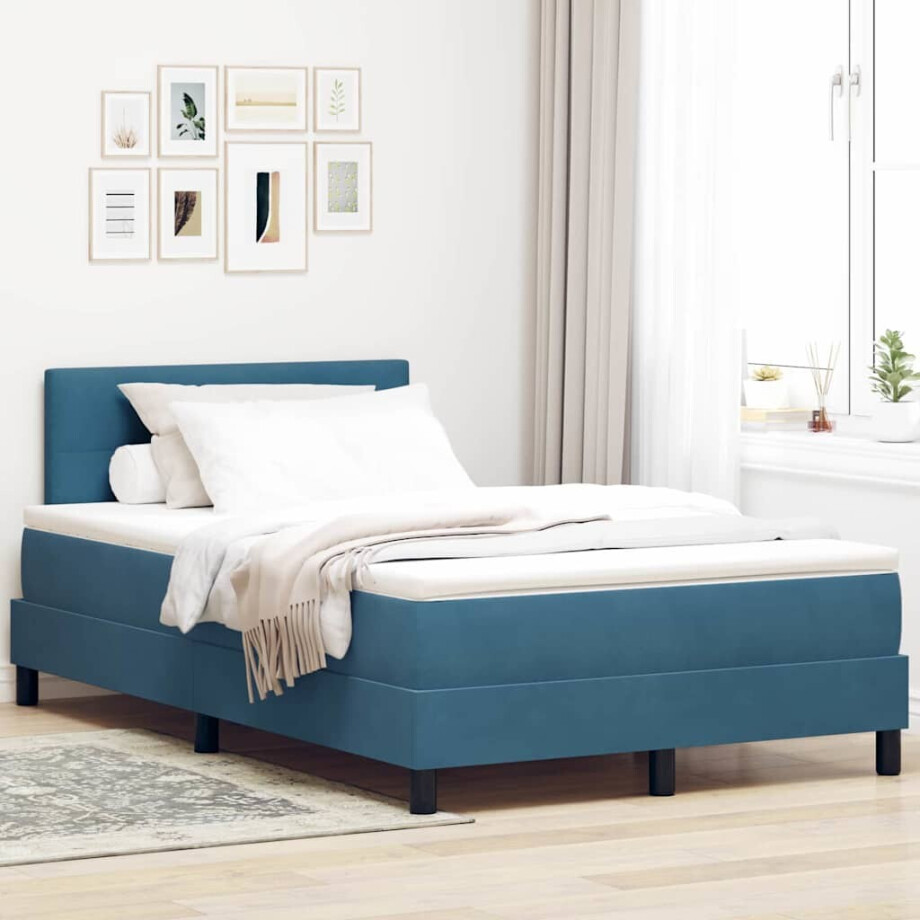 vidaXL Boxspringbed met matras Donkerblauw 120 x 200 cm Fluweel afbeelding 1