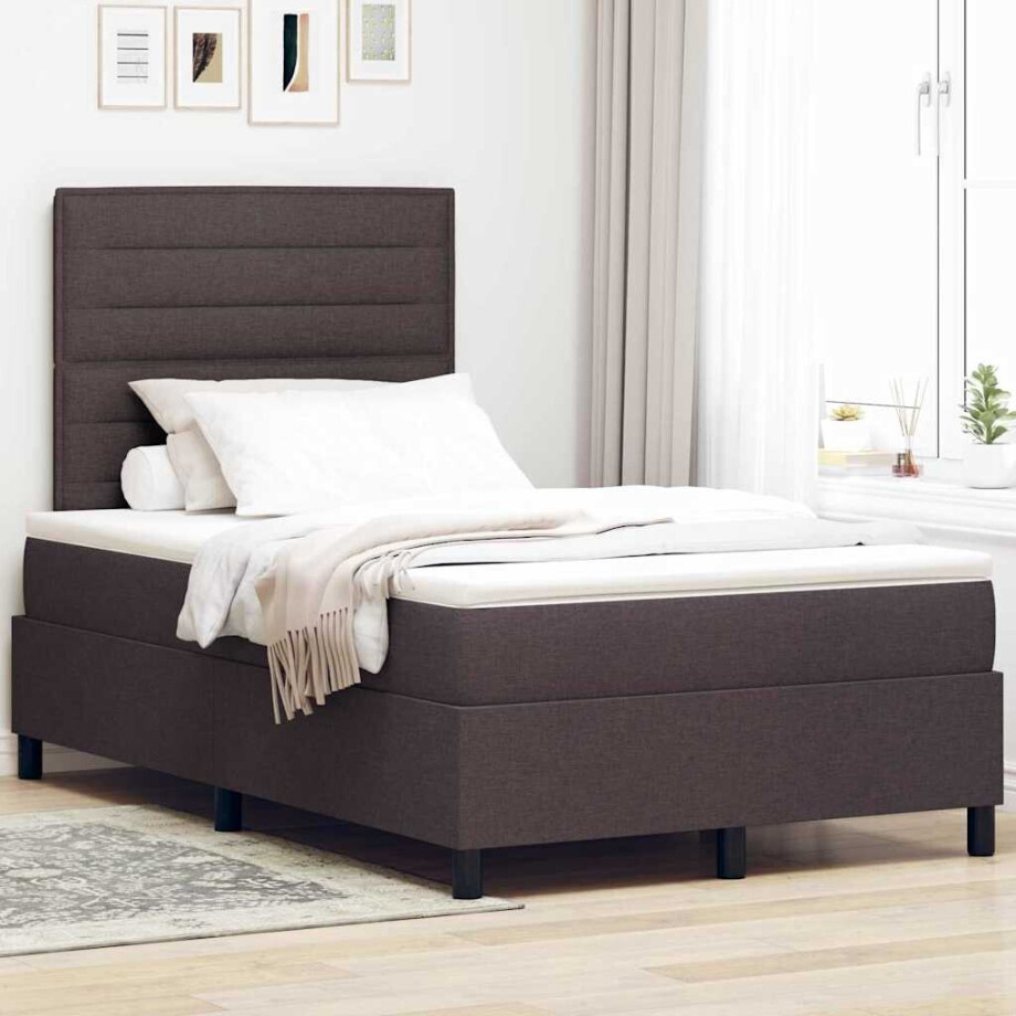 vidaXL Boxspringbed met matras Donkerbruin 120 x 190 cm Stof afbeelding 1