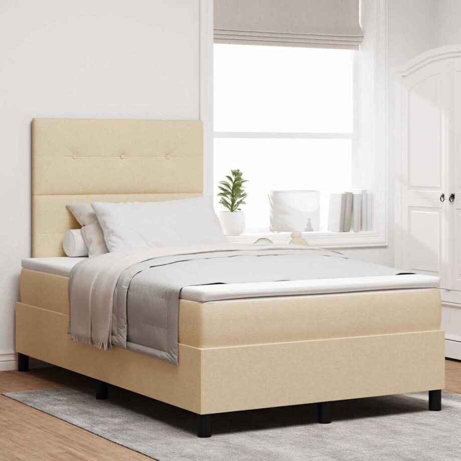 vidaXL Boxspringbed met matras met hoofdeinde Crème 120 x 190 cm Stof afbeelding 1