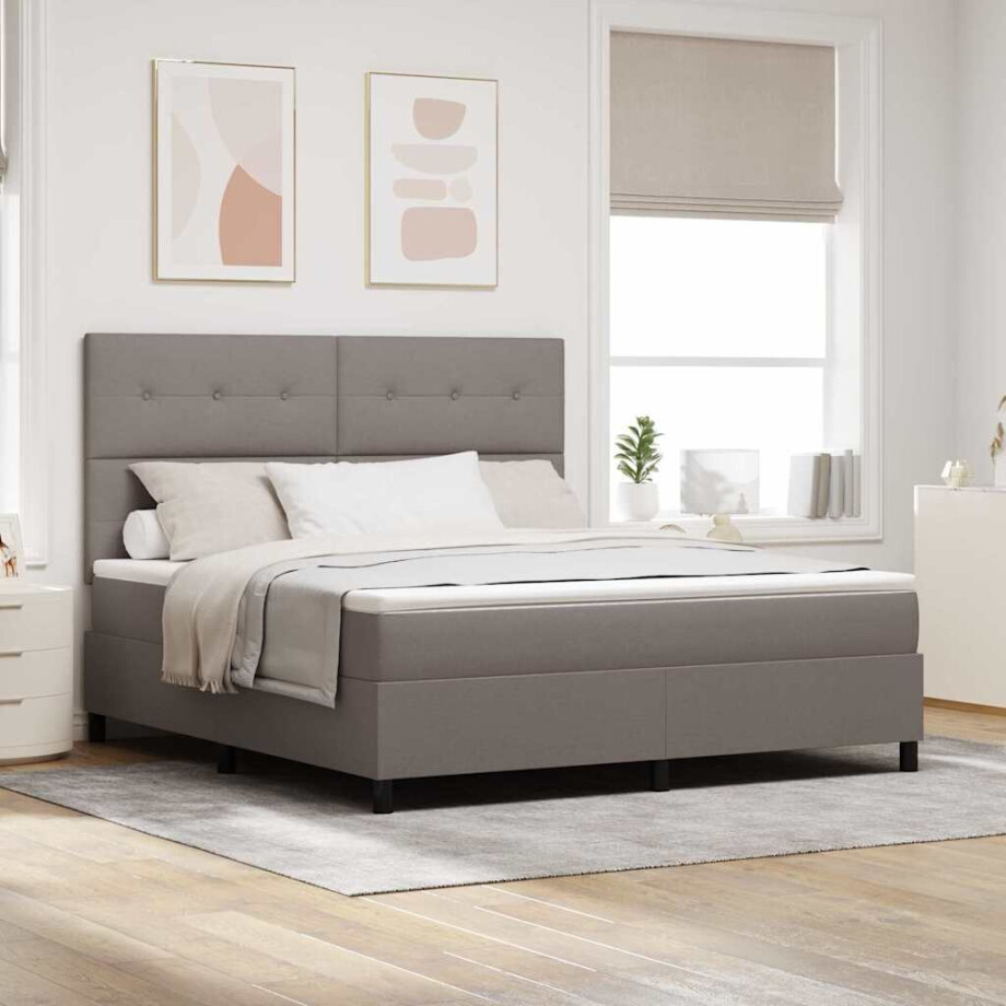 vidaXL Boxspringbed met matras met hoofdeinde Taupe 180 x 200 cm Stof vidaXL Boxspringbed met matras met hoofdeinde Taupe 180 x 200 cm Stof afbeelding 1