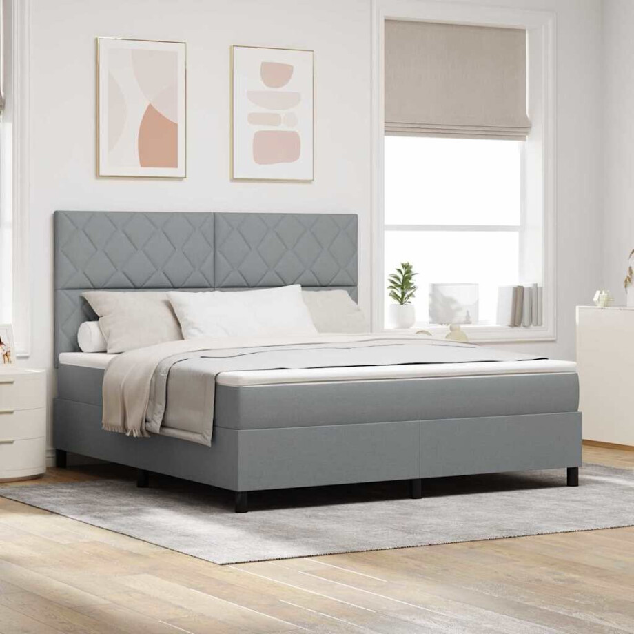 vidaXL Boxspringbed met hoofdeinde Lichtgrijs 180 x 200 cm Stof afbeelding 1