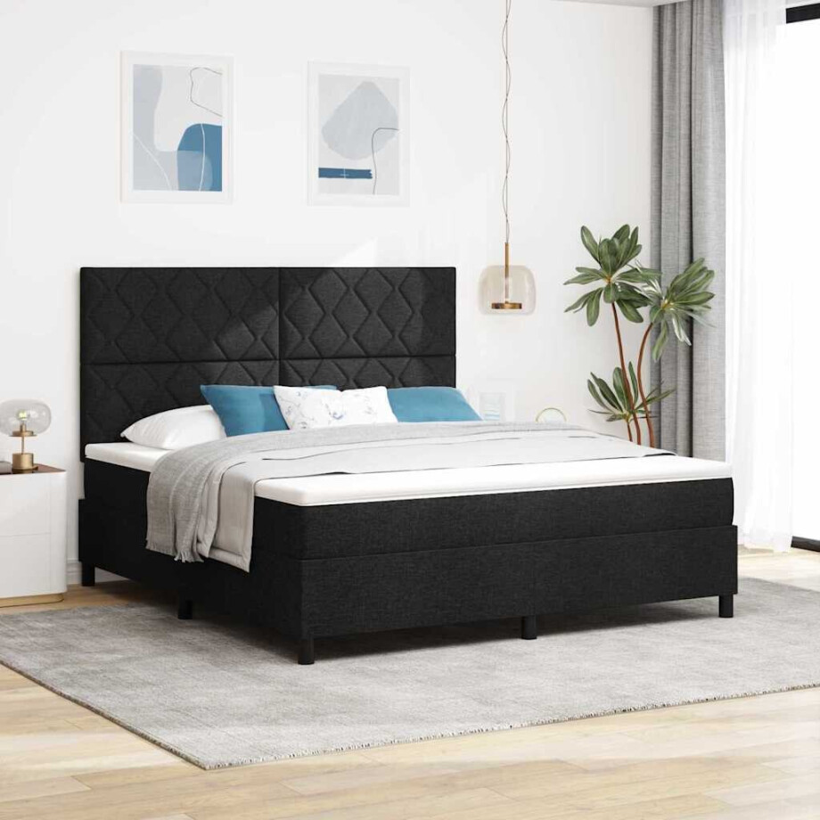 vidaXL Boxspringbed met hoofdeinde Zwart 180 x 200 cm Stof afbeelding 1