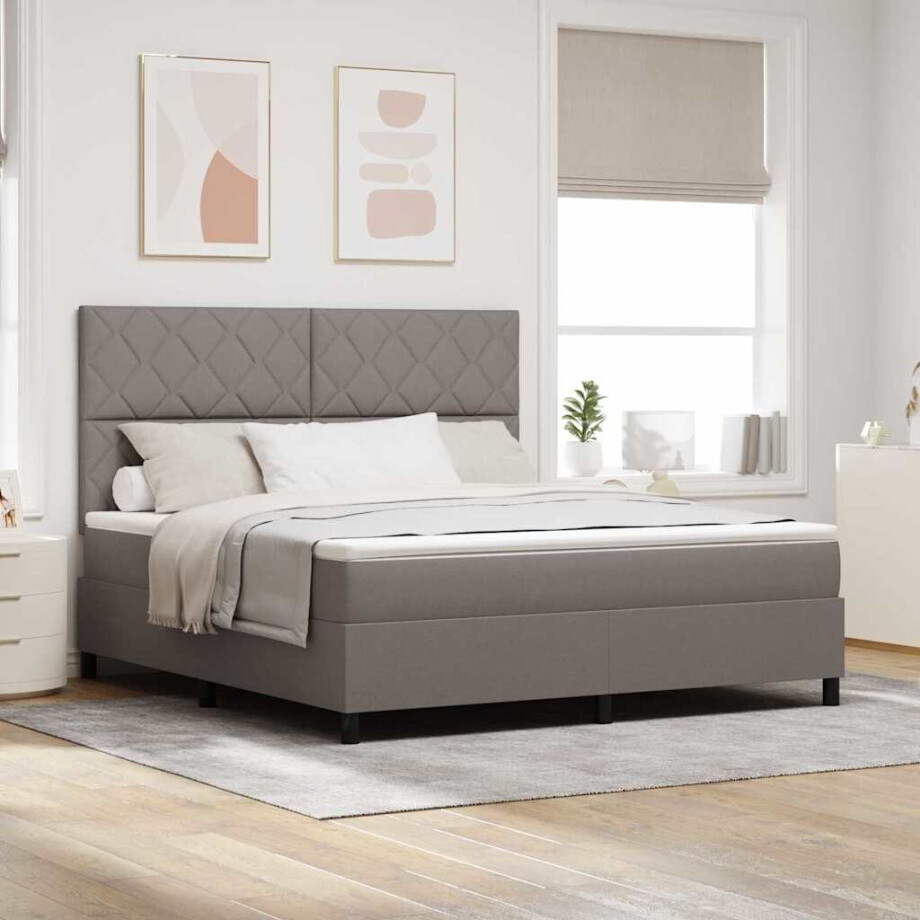 vidaXL Boxspringbed met hoofdeinde Taupe 180 x 200 cm Stof afbeelding 1