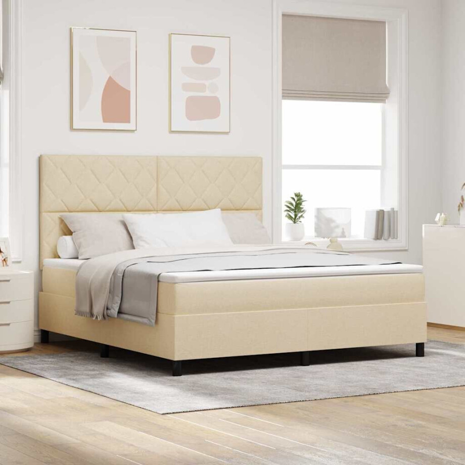 vidaXL Boxspringbed met hoofdeinde Crème 180 x 200 cm Stof vidaXL Boxspringbed met hoofdeinde Crème 180 x 200 cm Stof afbeelding 1