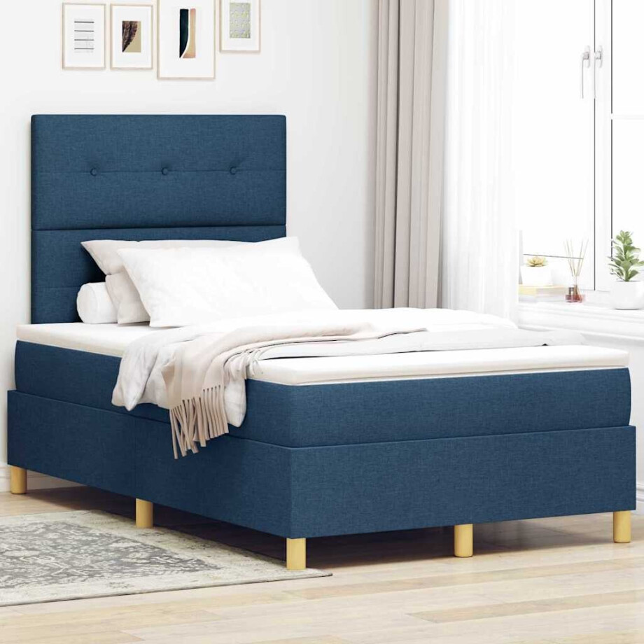vidaXL Boxspringbed met matras met hoofdeinde Blauw 120 x 190 cm Stof vidaXL Boxspringbed met matras met hoofdeinde Blauw 120 x 190 cm Stof afbeelding 1