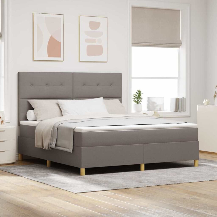 vidaXL Boxspringbed met matras met hoofdeinde Taupe 180 x 200 cm Stof vidaXL Boxspringbed met matras met hoofdeinde Taupe 180 x 200 cm Stof afbeelding 1