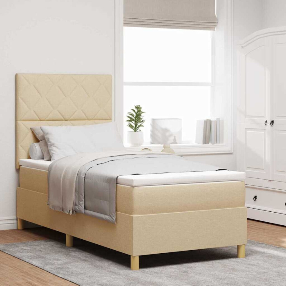 vidaXL Boxspringbed met hoofdeinde Crème 90 x 190 cm Stof vidaXL Boxspringbed met hoofdeinde Crème 90 x 190 cm Stof afbeelding 1