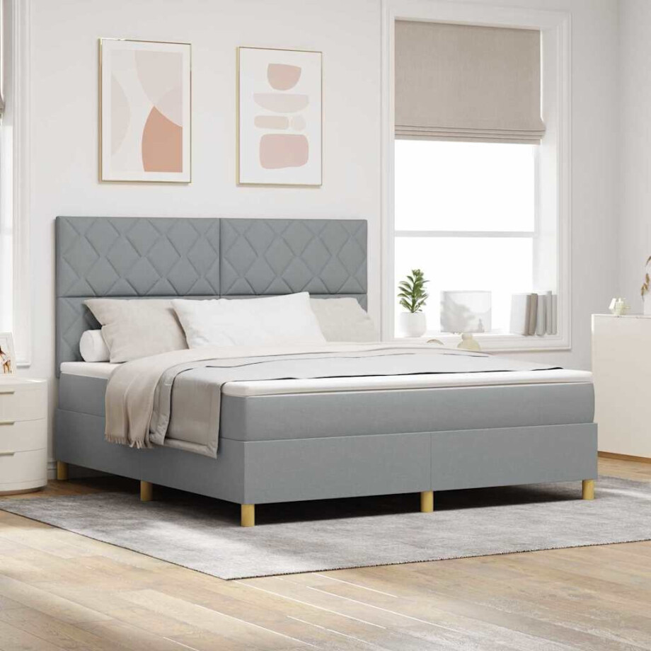 vidaXL Boxspringbed met hoofdeinde Lichtgrijs 180 x 200 cm Stof afbeelding 1