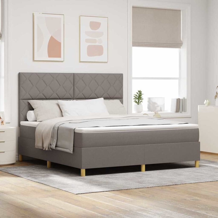 vidaXL Boxspringbed met hoofdeinde Taupe 180 x 200 cm Stof afbeelding 1