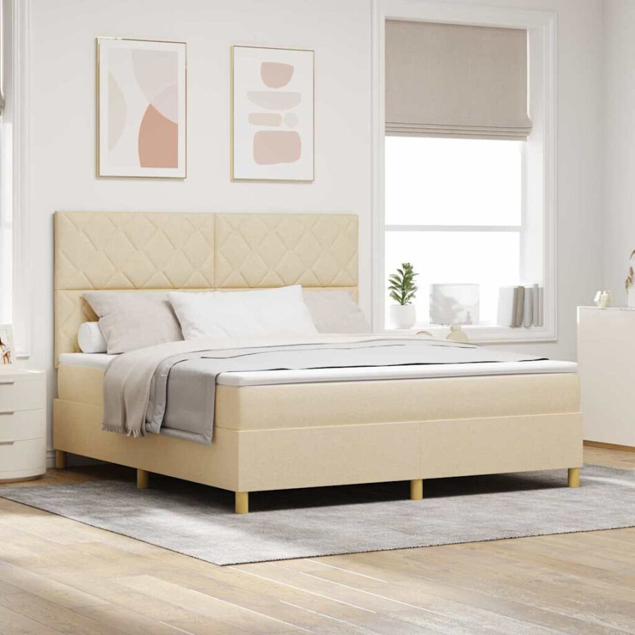 vidaXL Boxspringbed met hoofdeinde Crème 180 x 200 cm Stof vidaXL Boxspringbed met hoofdeinde Crème 180 x 200 cm Stof afbeelding 1