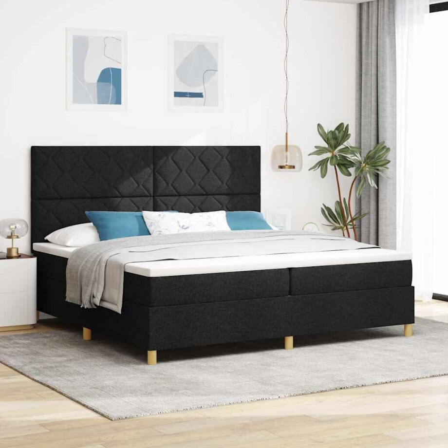 vidaXL Boxspringbed met matras met hoofdeinde Zwart 200 x 200 cm Stof afbeelding 1