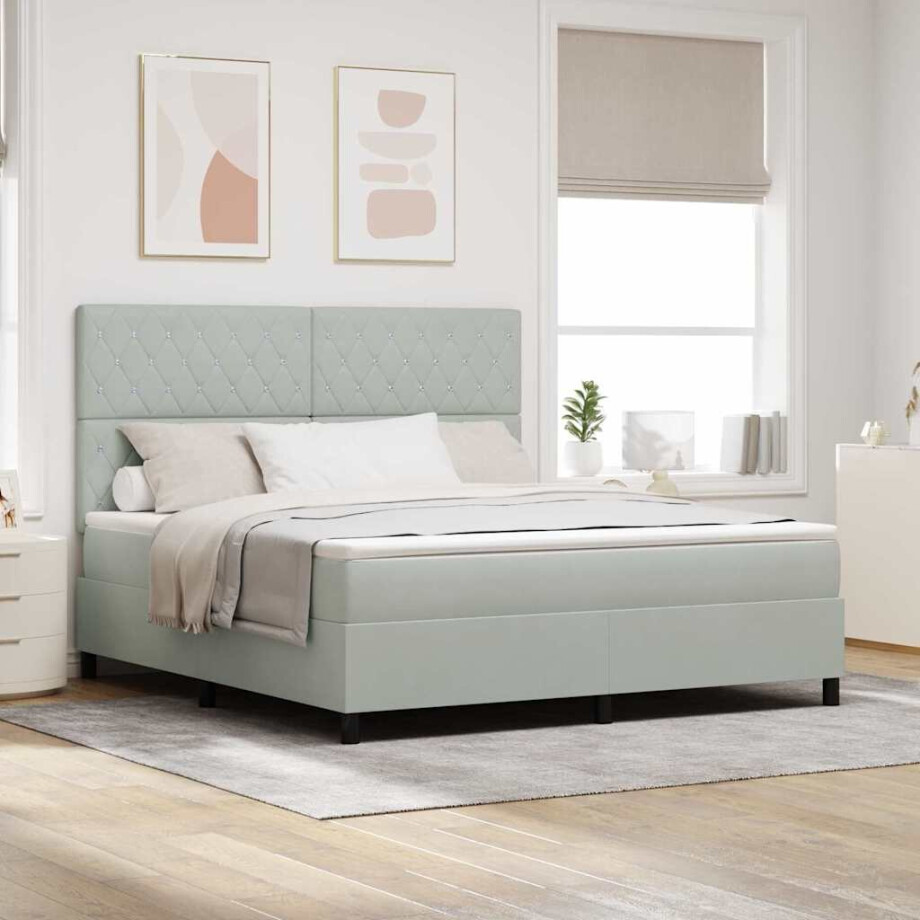vidaXL Boxspringbed met matras Lichtgrijs 180 x 200 cm Fluweel vidaXL Boxspringbed met matras Lichtgrijs 180 x 200 cm Fluweel afbeelding 1