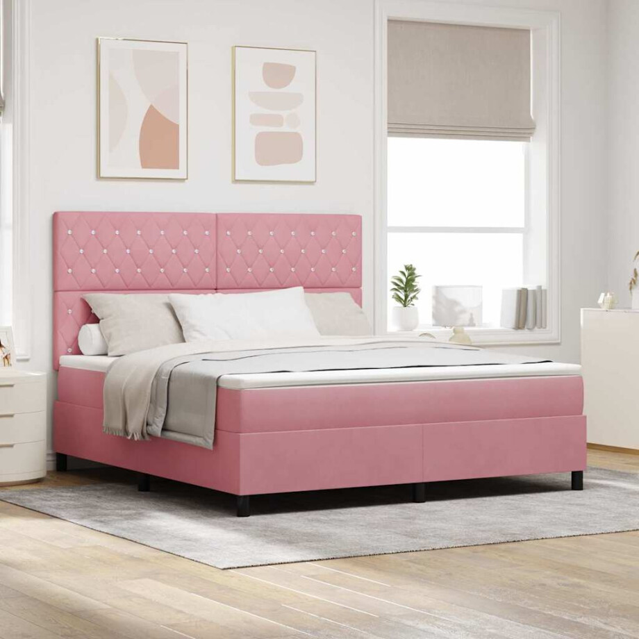 vidaXL Boxspringbed met matras Roze 180 x 200 cm Fluweel vidaXL Boxspringbed met matras Roze 180 x 200 cm Fluweel afbeelding 1