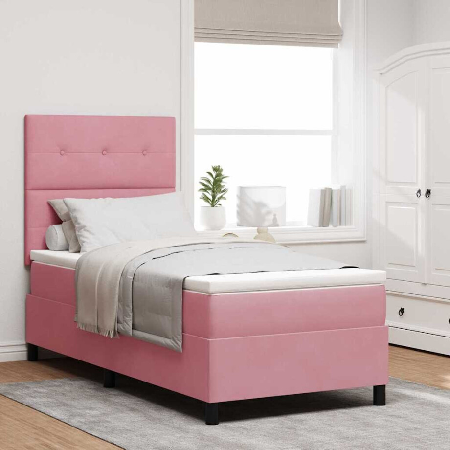 vidaXL Boxspring bed met matras Roze 80 x 200 cm Fluweel vidaXL Boxspring bed met matras Roze 80 x 200 cm Fluweel afbeelding 1