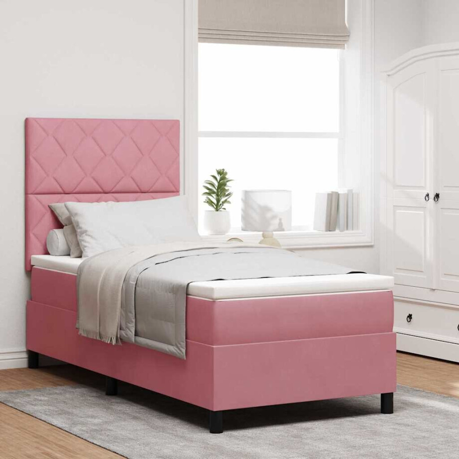 vidaXL Boxspring bed met matras Roze 100 x 200 cm Fluweel afbeelding 1
