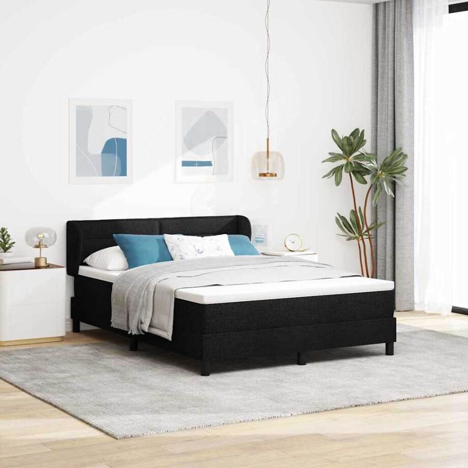 vidaXL Boxspringbed met matras met hoofdeinde Zwart 160 x 200 cm Stof vidaXL Boxspringbed met matras met hoofdeinde Zwart 160 x 200 cm Stof afbeelding 1