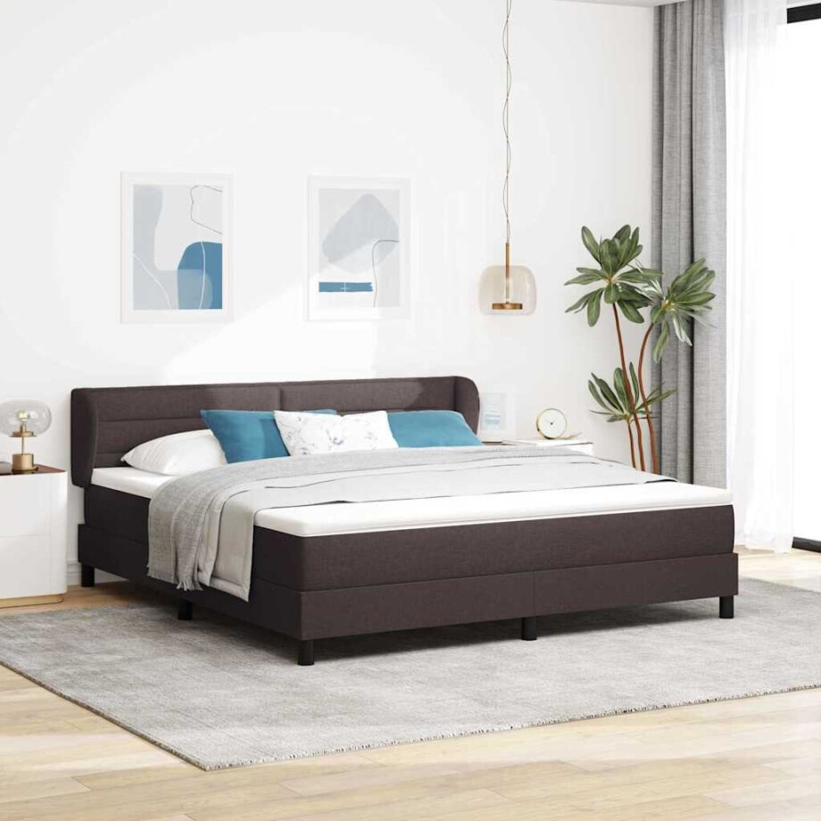 vidaXL Boxspringbed met matras Donkerbruin 180 x 200 cm Stof afbeelding 1