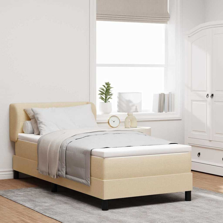 vidaXL Boxspringbed met hoofdeinde Crème 100 x 200 cm Stof vidaXL Boxspringbed met hoofdeinde Crème 100 x 200 cm Stof afbeelding 1