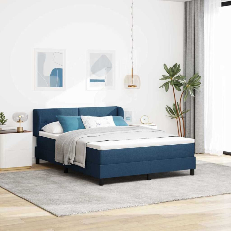 vidaXL Boxspringbed met matras met hoofdeinde Blauw 140 x 190 cm Stof vidaXL Boxspringbed met matras met hoofdeinde Blauw 140 x 190 cm Stof afbeelding 1