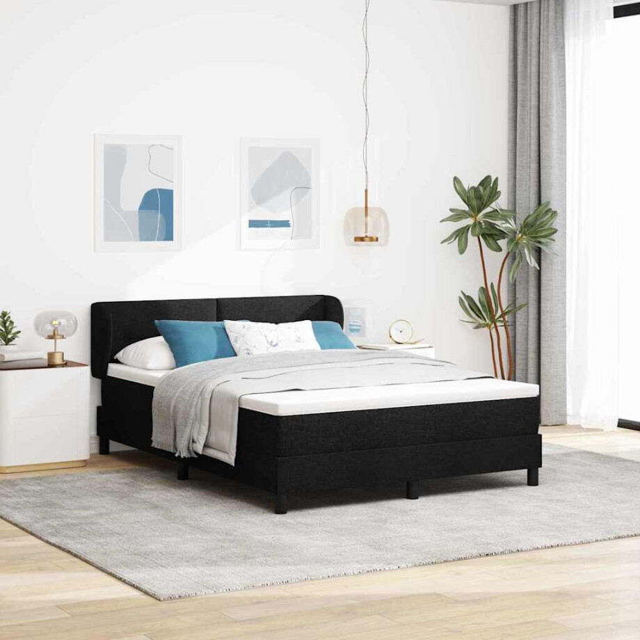 vidaXL Boxspringbed met matras met hoofdeinde Zwart 160 x 200 cm Stof vidaXL Boxspringbed met matras met hoofdeinde Zwart 160 x 200 cm Stof afbeelding 1