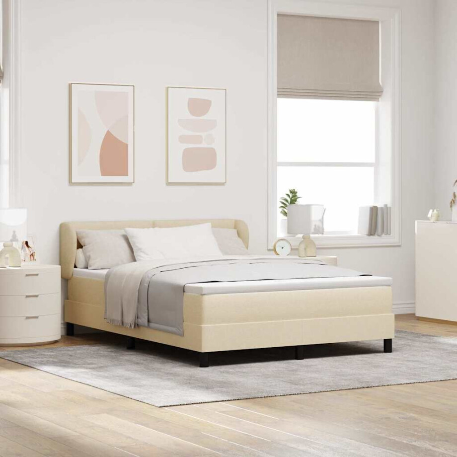 vidaXL Boxspringbed met matras met hoofdeinde Crème 160 x 200 cm Stof afbeelding 1