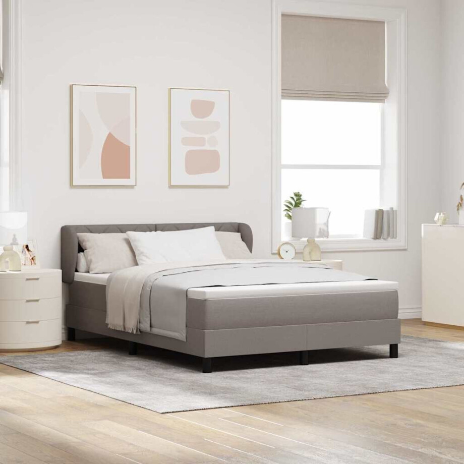 vidaXL Boxspringbed met hoofdeinde Taupe 140 x 200 cm Stof afbeelding 1