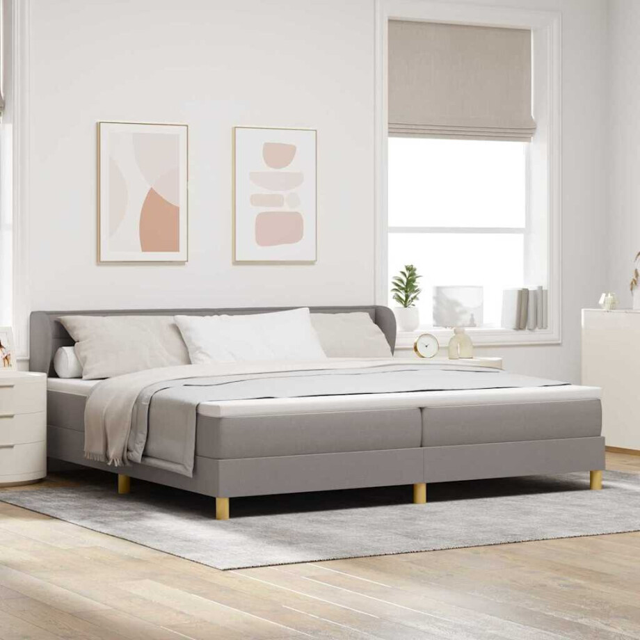 vidaXL Boxspringbed met matras met hoofdeinde Taupe 200 x 200 cm Stof afbeelding 1