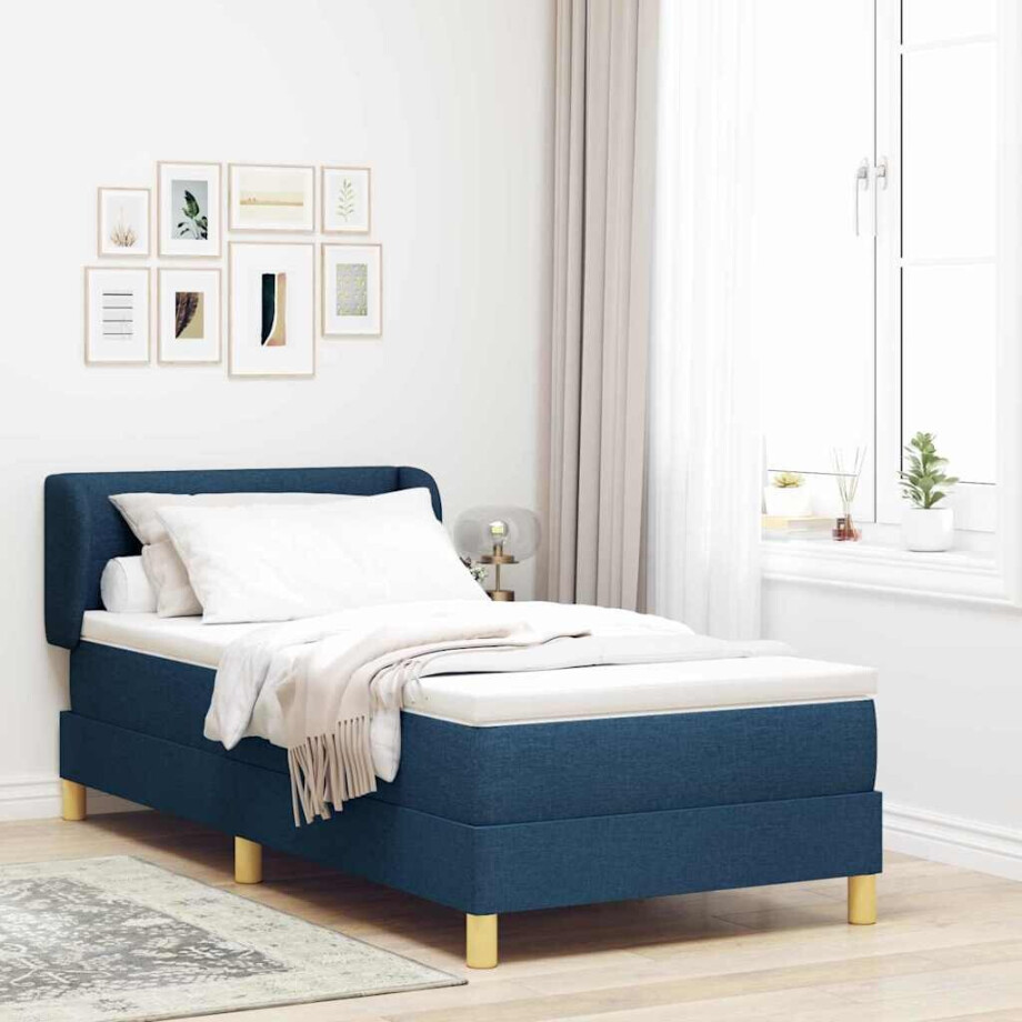 vidaXL Boxspringbed met matras met hoofdeinde Blauw 90 x 190 cm Stof vidaXL Boxspringbed met matras met hoofdeinde Blauw 90 x 190 cm Stof afbeelding 1